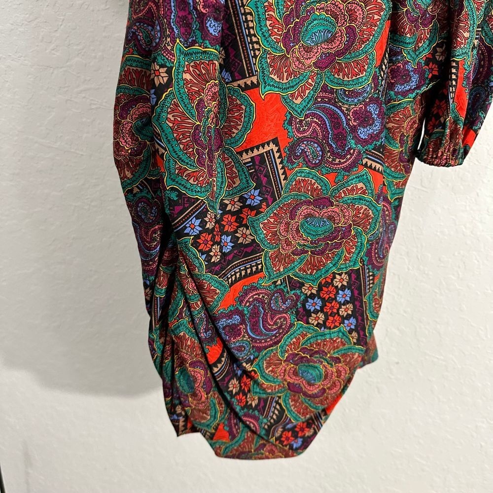 Veronica Beard Bellino Silk Long Sleeve Paisley Mini Dress Flame Red Size 4 Boho - Picture 6 of 12